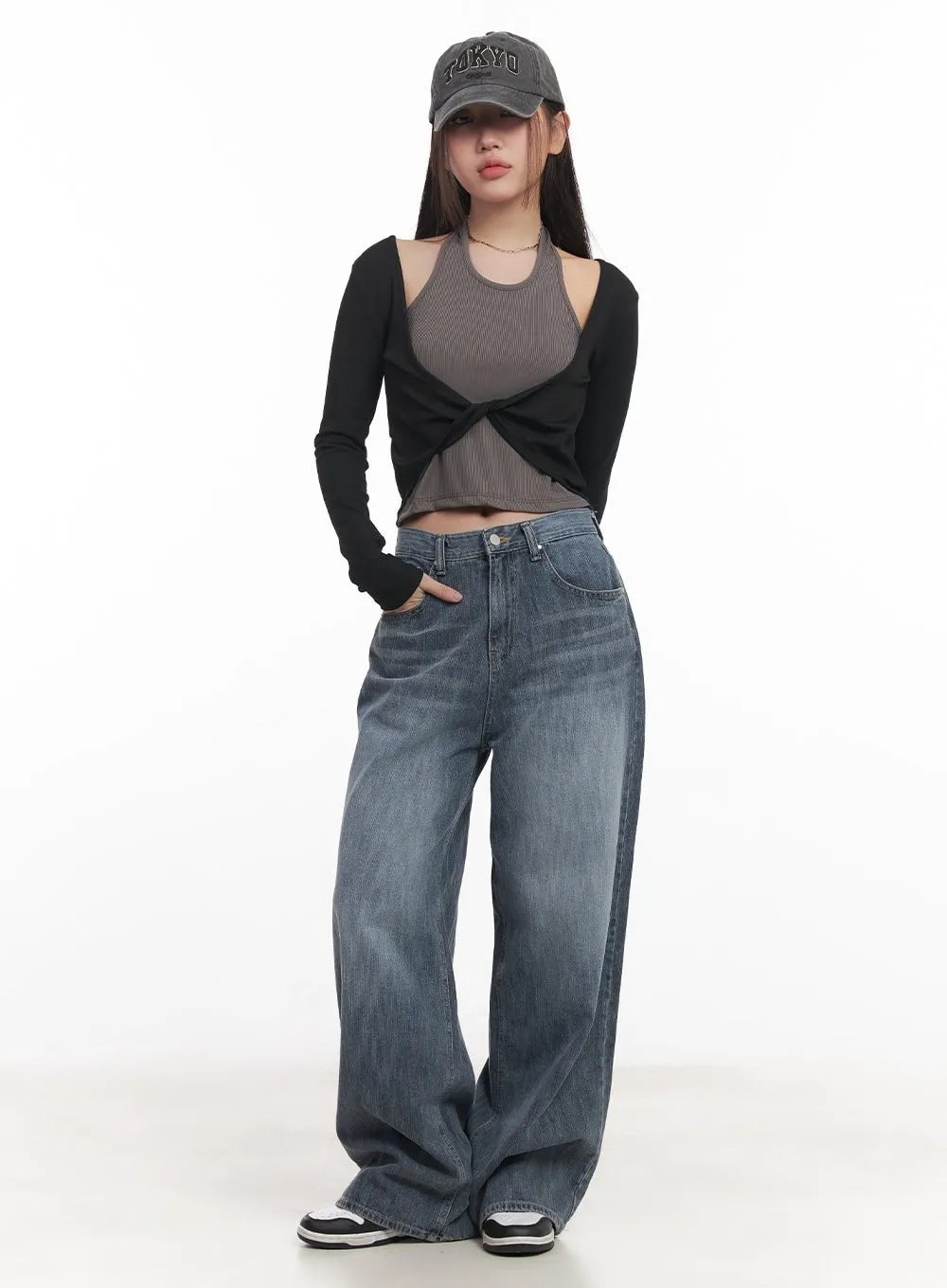 Cecile Classic Wide-Leg Washed Jeans CM528