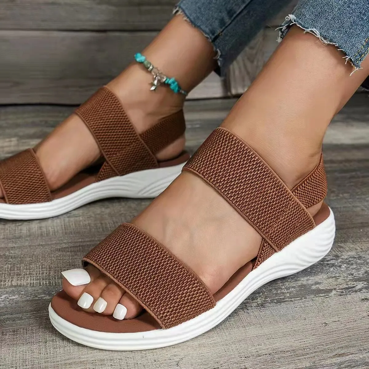 Cuzcare Women Sandals Summer Comfortable Casual Elastic Strap