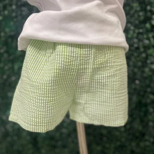 Green Seersucker Shorts