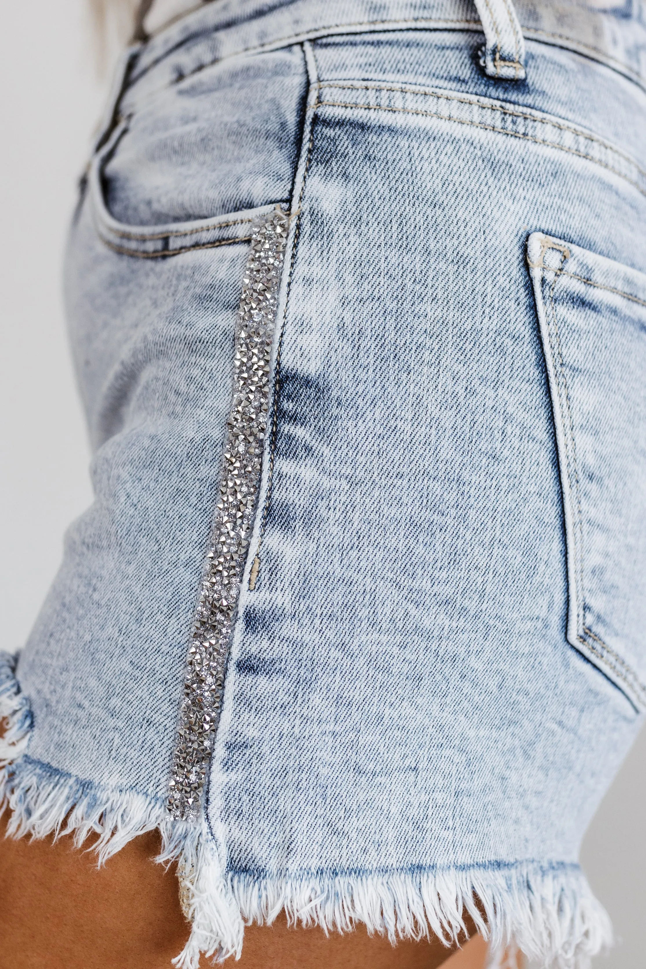 Risen High Rise Rhinestone Detail Shorts